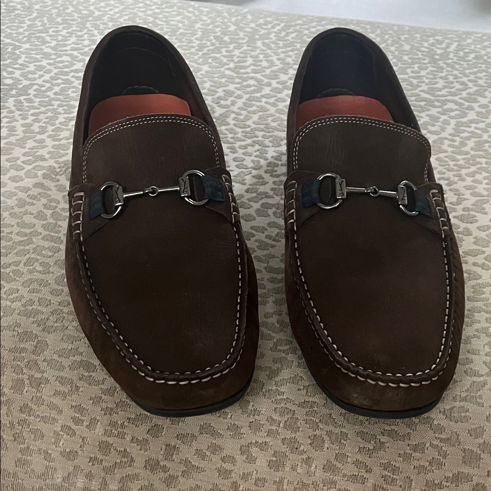 Martin Dingman Dark Brown Loafers with Silver Accents